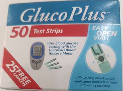 GlucoPlus blood glucose test strips 50s with lancets